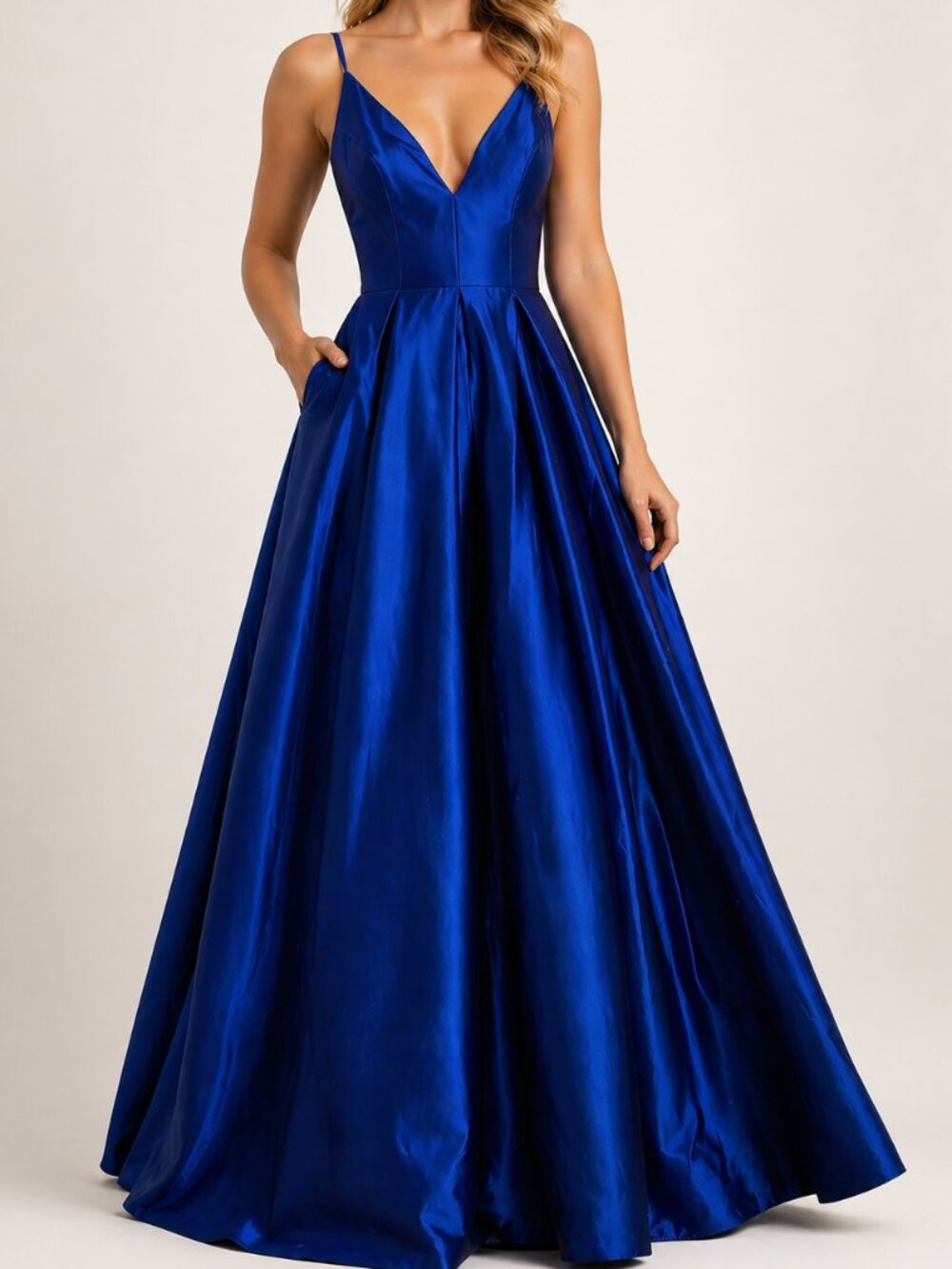 Blondie Nites Royal Blue Satin Ball Gown Size 1  - V-Neck Prom Formal